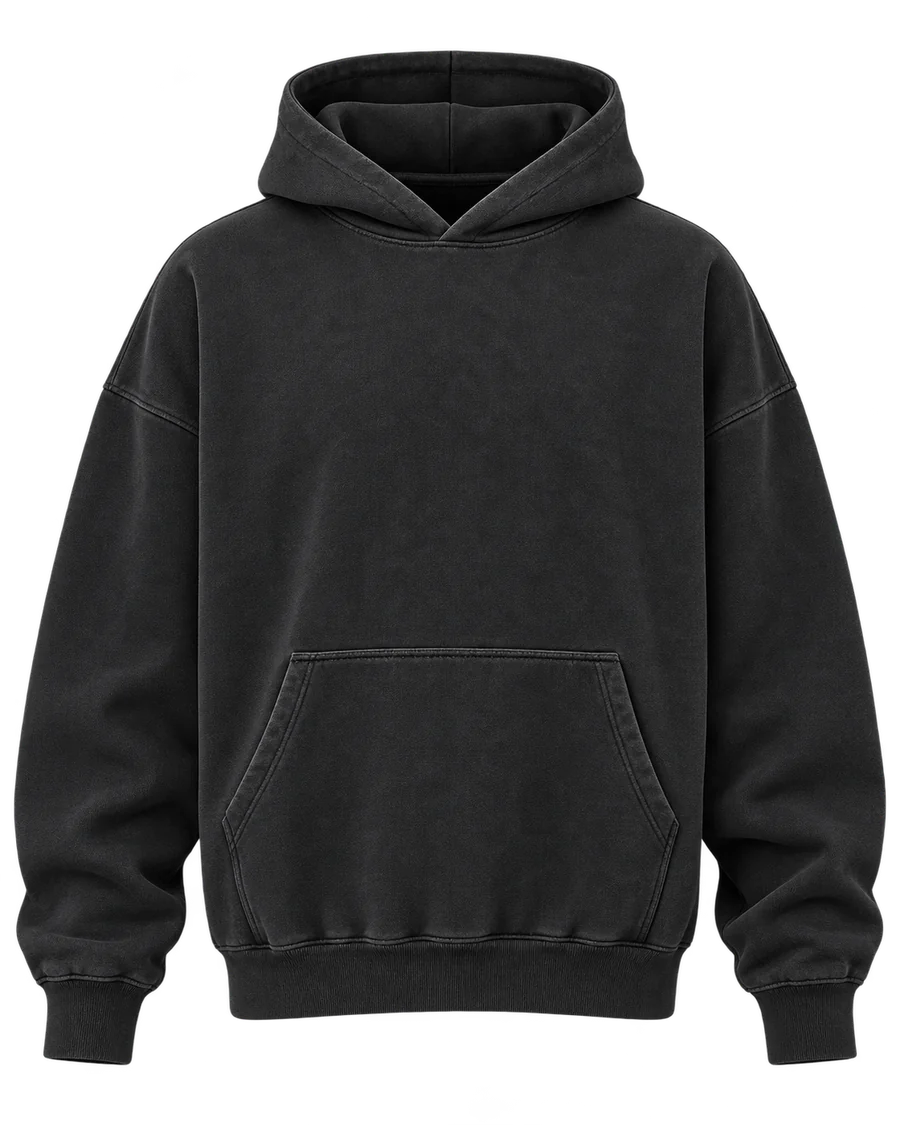 Hoodie, washed black, doodle print